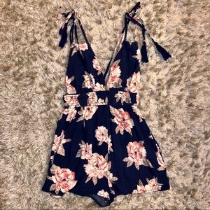 Denim Blue Floral Print Romper